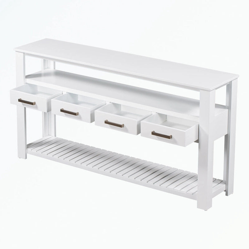 Console en MDF et pin avec 4 tiroirs et 2 étagères, noir/blanc/bleu marine, style classique