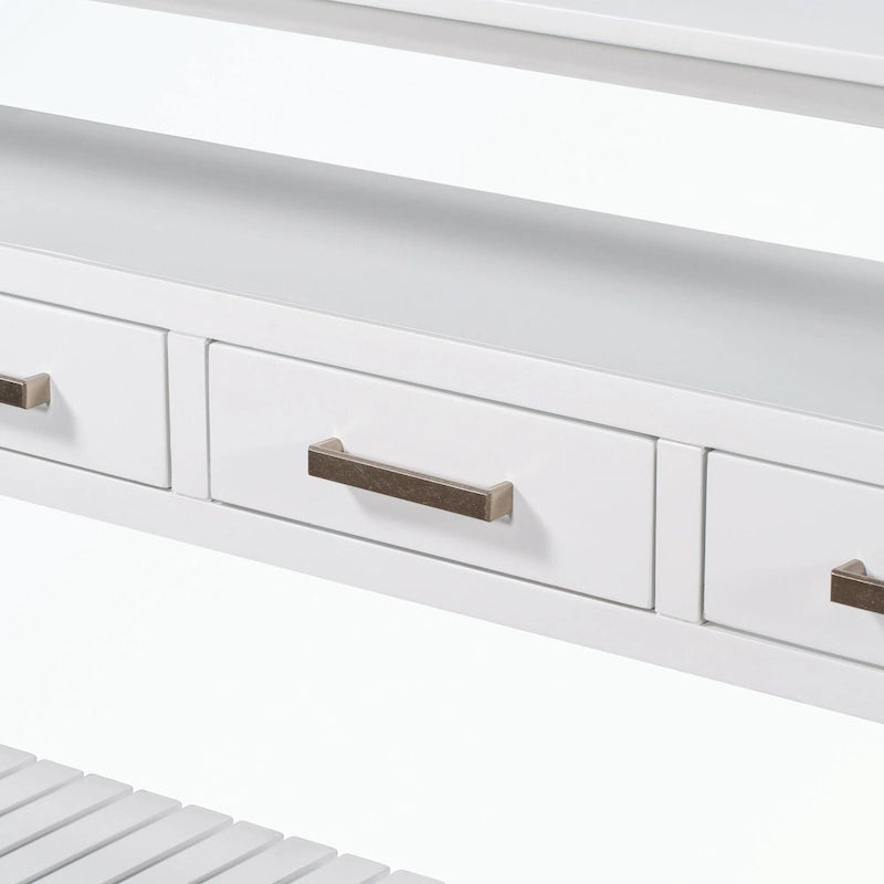 Console en MDF et pin avec 4 tiroirs et 2 étagères, noir/blanc/bleu marine, style classique