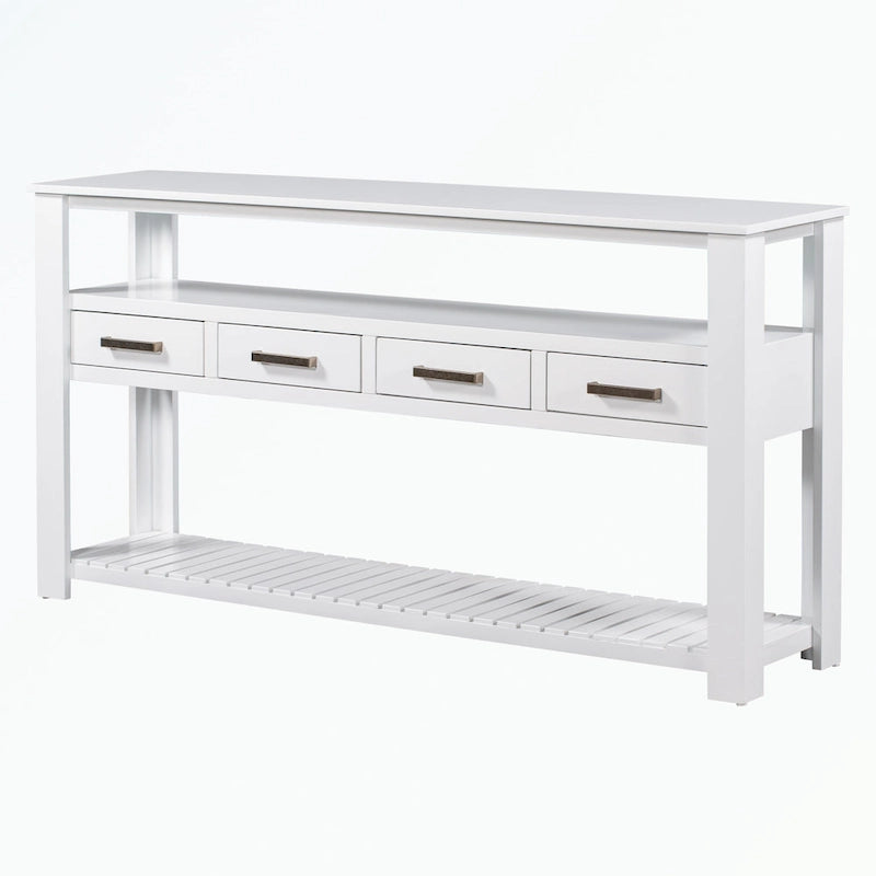 Console en MDF et pin avec 4 tiroirs et 2 étagères, noir/blanc/bleu marine, style classique