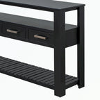 Console en MDF et pin avec 4 tiroirs et 2 étagères, noir/blanc/bleu marine, style classique