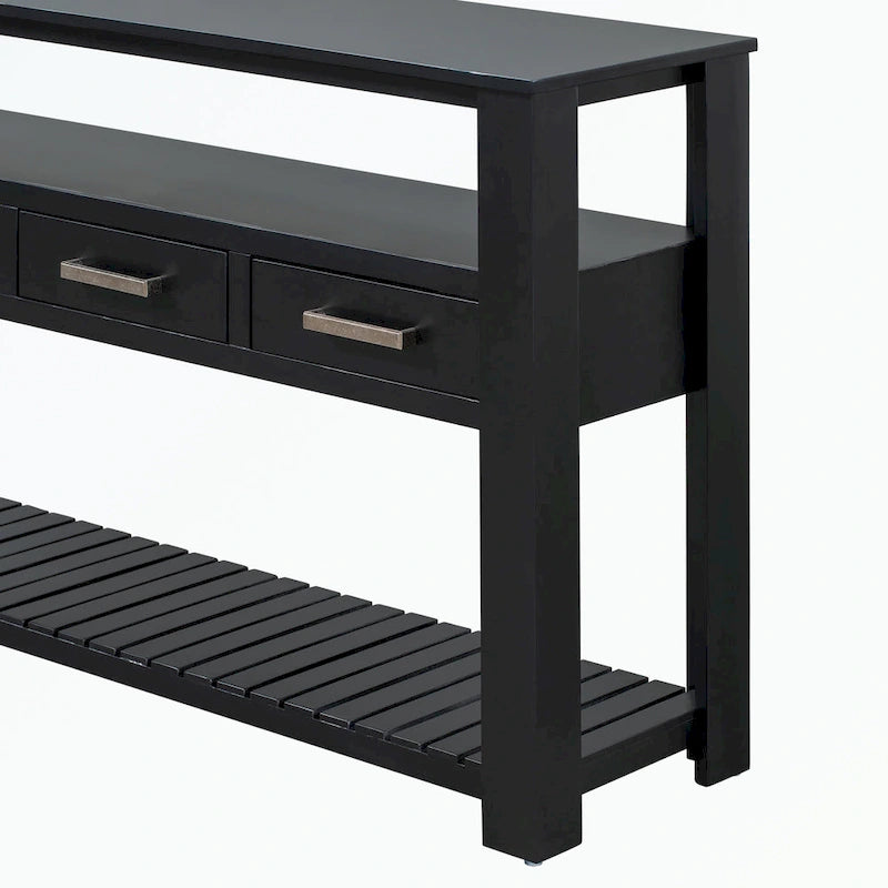 Console en MDF et pin avec 4 tiroirs et 2 étagères, noir/blanc/bleu marine, style classique