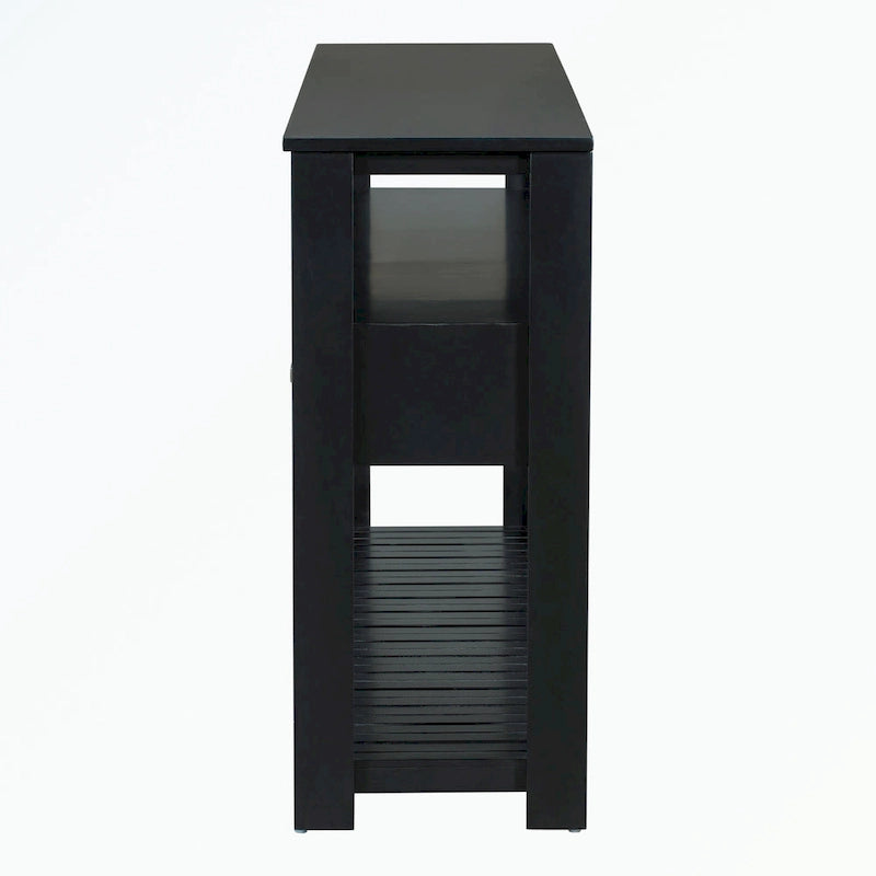 Console en MDF et pin avec 4 tiroirs et 2 étagères, noir/blanc/bleu marine, style classique