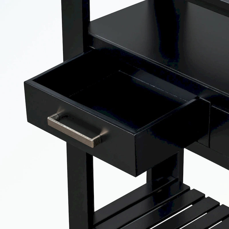 Console en MDF et pin avec 4 tiroirs et 2 étagères, noir/blanc/bleu marine, style classique
