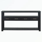 Console en MDF et pin avec 4 tiroirs et 2 étagères, noir/blanc/bleu marine, style classique
