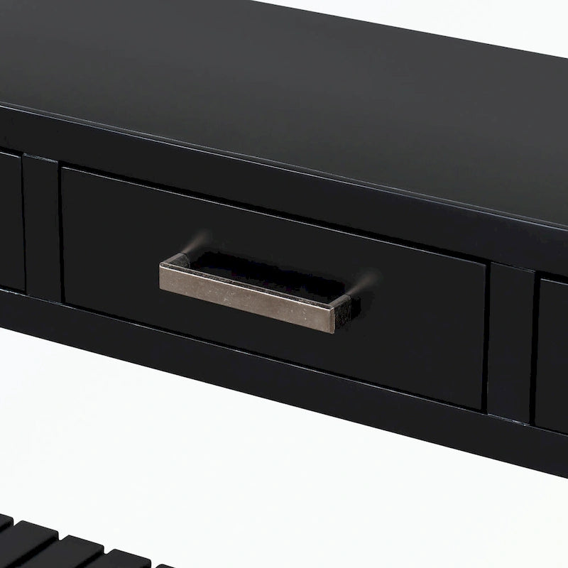 Console en MDF et pin avec 4 tiroirs et 2 étagères, noir/blanc/bleu marine, style classique