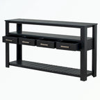 Console en MDF et pin avec 4 tiroirs et 2 étagères, noir/blanc/bleu marine, style classique