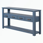 Console en MDF et pin avec 4 tiroirs et 2 étagères, noir/blanc/bleu marine, style classique