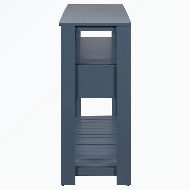 Console en MDF et pin avec 4 tiroirs et 2 étagères, noir/blanc/bleu marine, style classique