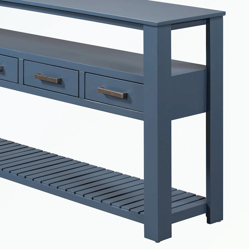 Console en MDF et pin avec 4 tiroirs et 2 étagères, noir/blanc/bleu marine, style classique