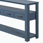 Console en MDF et pin avec 4 tiroirs et 2 étagères, noir/blanc/bleu marine, style classique
