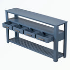 Console en MDF et pin avec 4 tiroirs et 2 étagères, noir/blanc/bleu marine, style classique