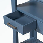 Console en MDF et pin avec 4 tiroirs et 2 étagères, noir/blanc/bleu marine, style classique