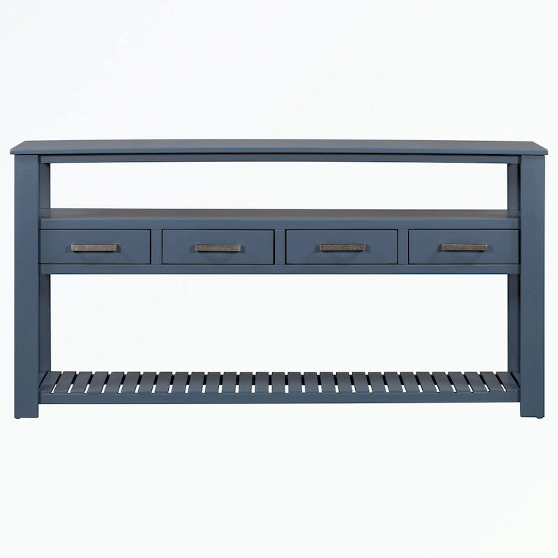 Console en MDF et pin avec 4 tiroirs et 2 étagères, noir/blanc/bleu marine, style classique