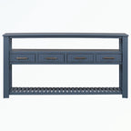 Console en MDF et pin avec 4 tiroirs et 2 étagères, noir/blanc/bleu marine, style classique