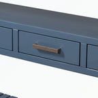 Console en MDF et pin avec 4 tiroirs et 2 étagères, noir/blanc/bleu marine, style classique