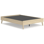 Lit plateforme en bois de frêne avec pied de lit, marron clair, style naturel, deux places, pleine grandeur / grand.