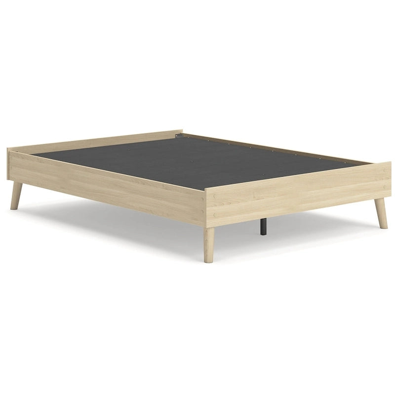 Lit plateforme en bois de frêne avec pied de lit, marron clair, style naturel, deux places, pleine grandeur / grand.