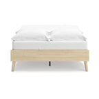 Lit plateforme en bois de frêne avec pied de lit, marron clair, style naturel, deux places, pleine grandeur / grand.