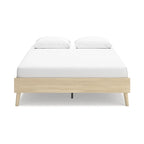 Lit plateforme en bois de frêne avec pied de lit, marron clair, style naturel, deux places, pleine grandeur / grand.