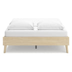 Lit plateforme en bois de frêne avec pied de lit, marron clair, style naturel, deux places, pleine grandeur / grand.