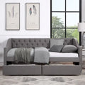 Lit de repos une place avec 2 tiroirs de rangement, gris, capitonné, 1 personne