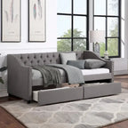 Lit de repos une place avec 2 tiroirs de rangement, gris, capitonné, 1 personne