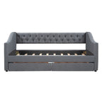 Lit de repos une place avec 2 tiroirs de rangement, gris, capitonné, 1 personne
