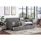 Lit de repos une place avec 2 tiroirs de rangement, gris, capitonné, 1 personne