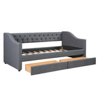Lit de repos une place avec 2 tiroirs de rangement, gris, capitonné, 1 personne