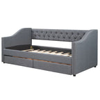 Lit de repos une place avec 2 tiroirs de rangement, gris, capitonné, 1 personne