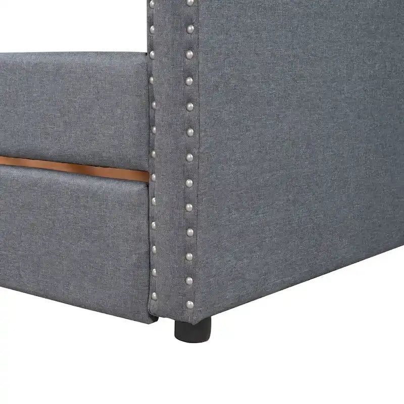 Lit de repos une place avec 2 tiroirs de rangement, gris, capitonné, 1 personne