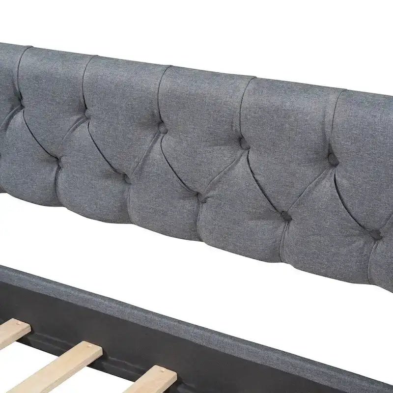 Lit de repos une place avec 2 tiroirs de rangement, gris, capitonné, 1 personne