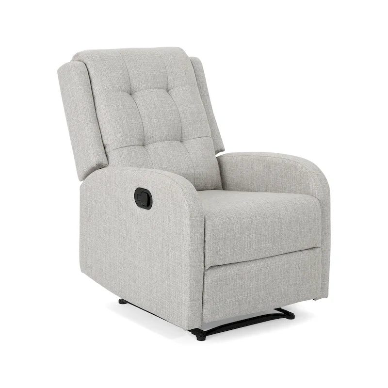 Fauteuil inclinable compact, capitonné et clouté, en tweed anthracite / beige / bleu marine, style traditionnel, 1 place