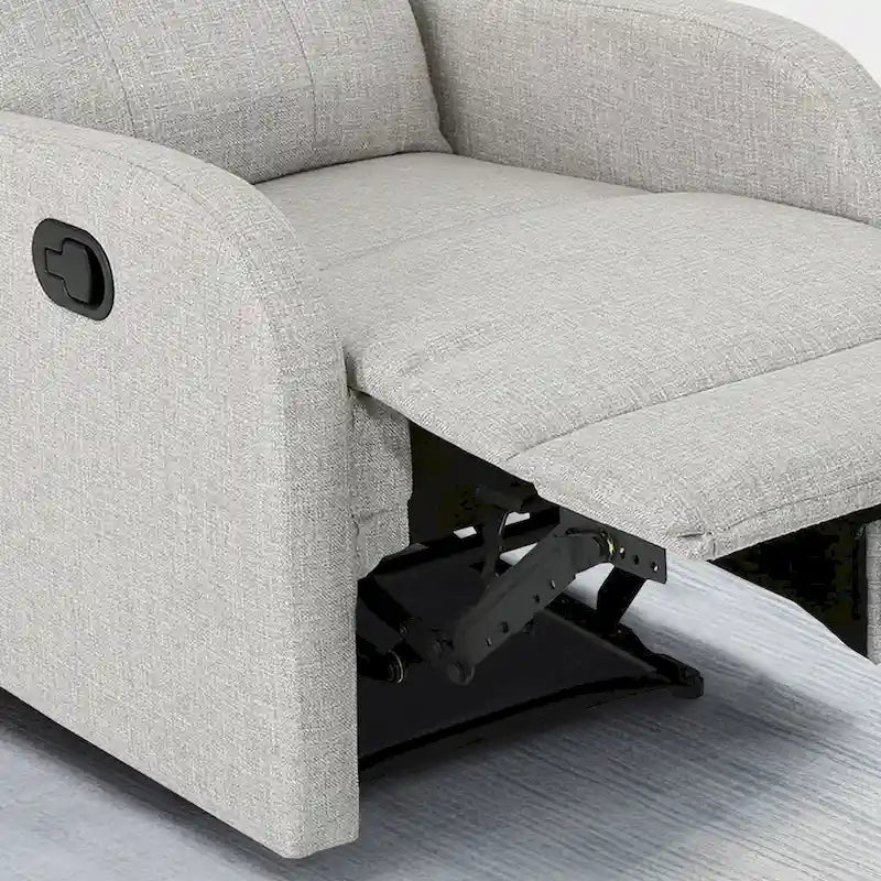 Fauteuil inclinable compact, capitonné et clouté, en tweed anthracite / beige / bleu marine, style traditionnel, 1 place
