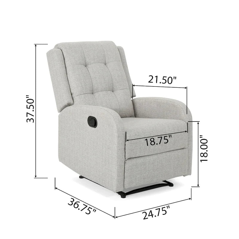 Fauteuil inclinable compact, capitonné et clouté, en tweed anthracite / beige / bleu marine, style traditionnel, 1 place