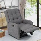 Fauteuil inclinable compact, capitonné et clouté, en tweed anthracite / beige / bleu marine, style traditionnel, 1 place