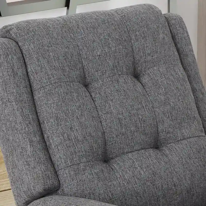 Fauteuil inclinable compact, capitonné et clouté, en tweed anthracite / beige / bleu marine, style traditionnel, 1 place