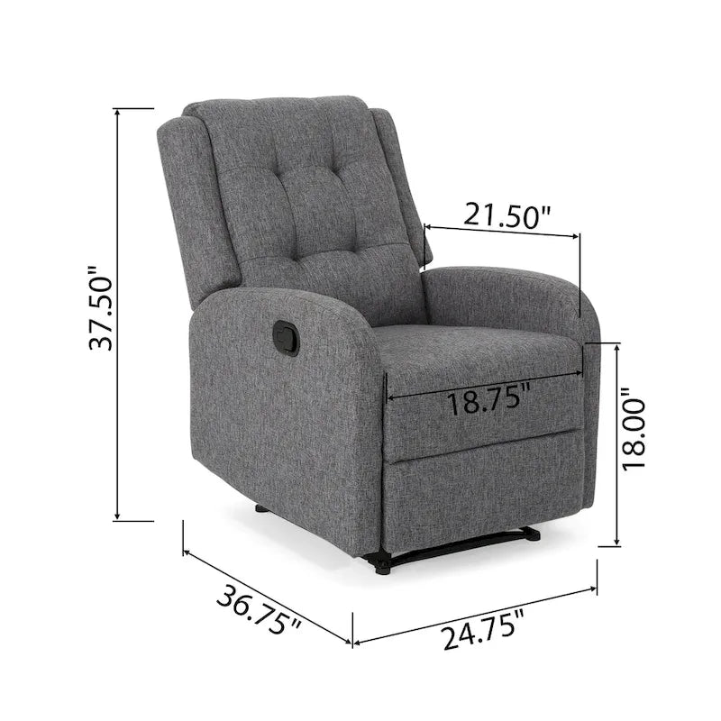 Fauteuil inclinable compact, capitonné et clouté, en tweed anthracite / beige / bleu marine, style traditionnel, 1 place