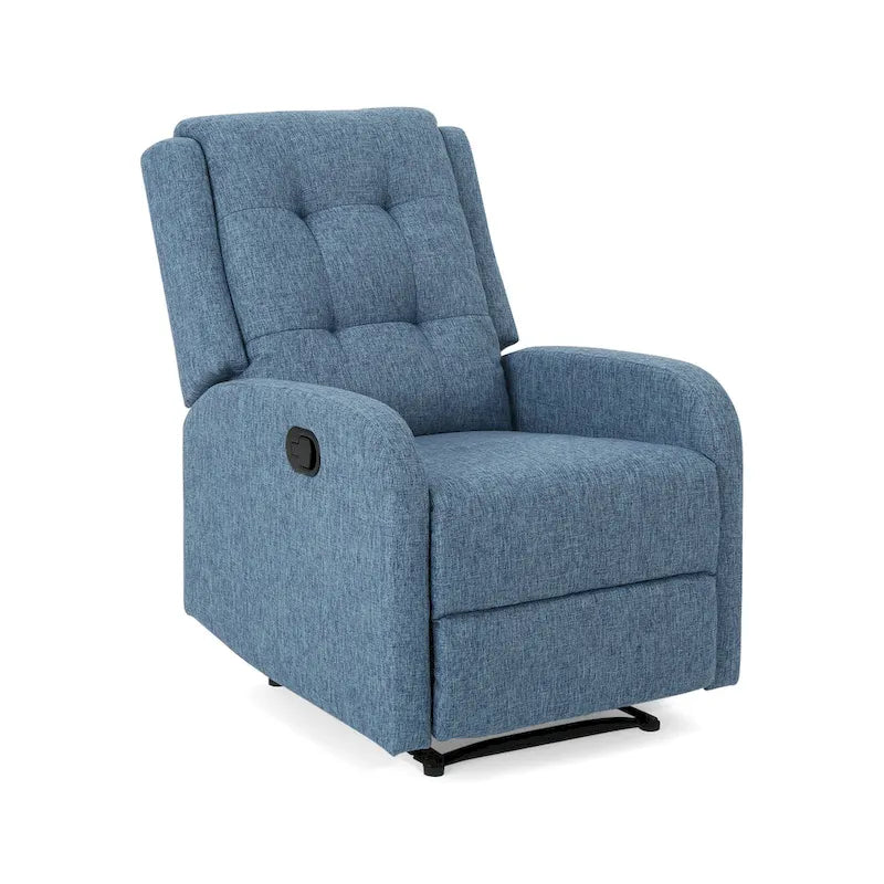 Fauteuil inclinable compact, capitonné et clouté, en tweed anthracite / beige / bleu marine, style traditionnel, 1 place