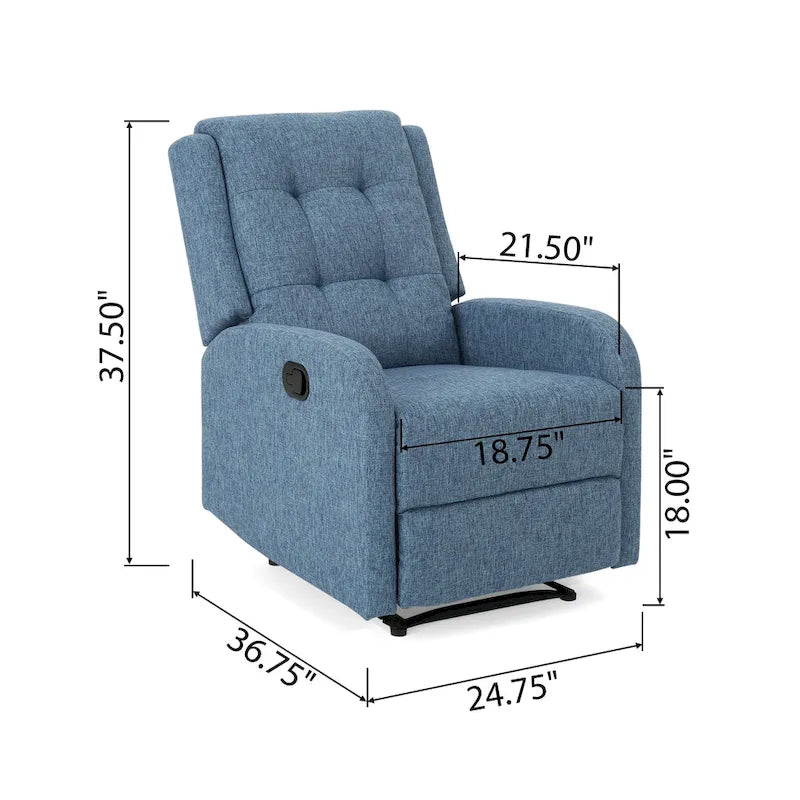 Fauteuil inclinable compact, capitonné et clouté, en tweed anthracite / beige / bleu marine, style traditionnel, 1 place