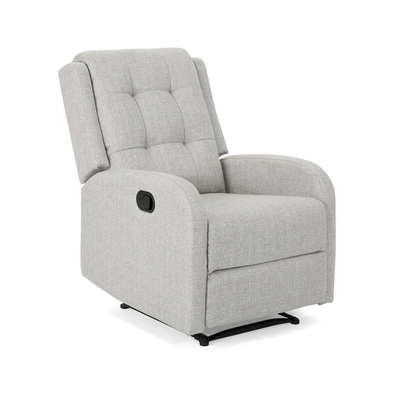 Fauteuil inclinable compact, capitonné et clouté, en tweed anthracite / beige / bleu marine, style traditionnel, 1 place