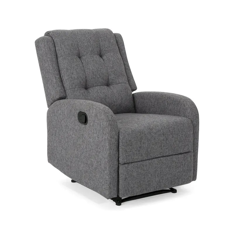 Fauteuil inclinable compact, capitonné et clouté, en tweed anthracite / beige / bleu marine, style traditionnel, 1 place