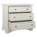 Commode à 3 tiroirs avec pieds à consoles et façades à panneaux, blanche, style ferme moderne