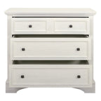 Commode à 3 tiroirs avec pieds à consoles et façades à panneaux, blanche, style ferme moderne