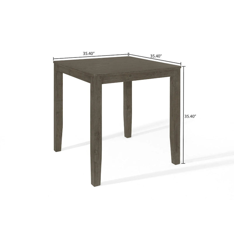 Table à manger carrée à hauteur de comptoir en bois d'hévéa massif, gris, style ferme moderne, 4 personnes