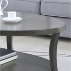 Table basse ovale en bois de bouleau avec étagère inférieure, grise, pieds incurvés, style moderne
