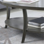 Table basse ovale en bois de bouleau avec étagère inférieure, grise, pieds incurvés, style moderne