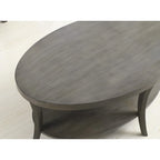 Table basse ovale en bois de bouleau avec étagère inférieure, grise, pieds incurvés, style moderne