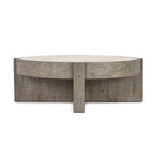 Table basse ronde en pin recyclé avec plateau en stratifié effet béton, Gris / Blanc antique, Piétement croisé, Style industriel