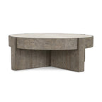Table basse ronde en pin recyclé avec plateau en stratifié effet béton, Gris / Blanc antique, Piétement croisé, Style industriel